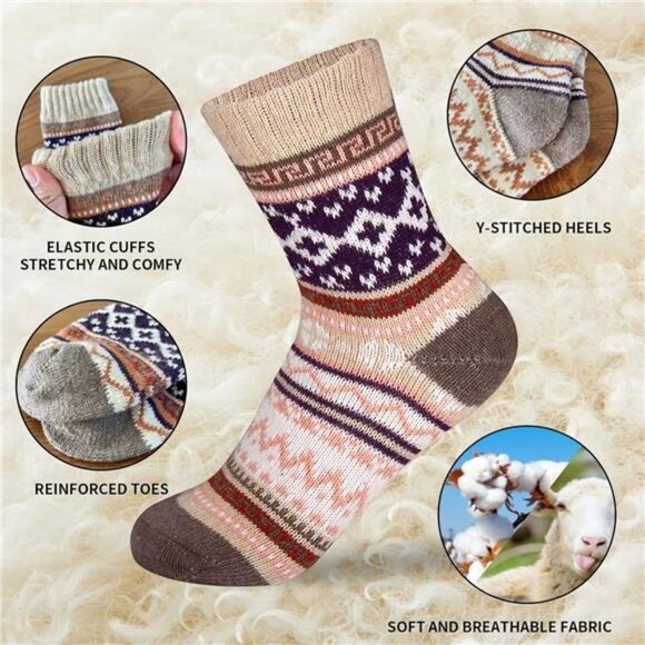 Women 3-5 Pair Multicolor Fashion Warm Wool Cotton Thick Winter Crew Socks‎ - Picture 4 of 7
